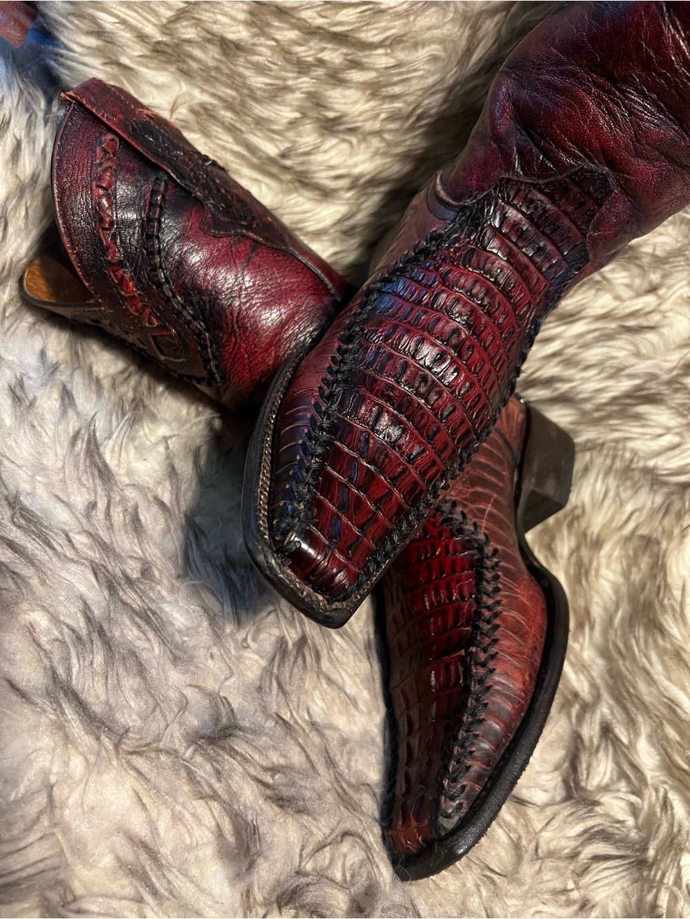 Men's Burgundy Exotic Leather Cowboy Boots size 26 Mex - 7 US - Picture 10 of 16